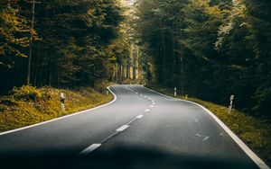 Preview wallpaper road, turn, forest, trees, nature, travel