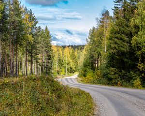 Preview wallpaper road, turn, forest, trees, nature, landscape