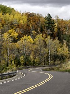 Preview wallpaper road, turn, forest, autumn, nature