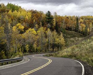 Preview wallpaper road, turn, forest, autumn, nature