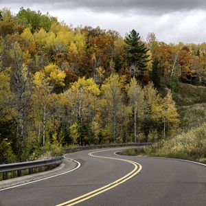 Preview wallpaper road, turn, forest, autumn, nature