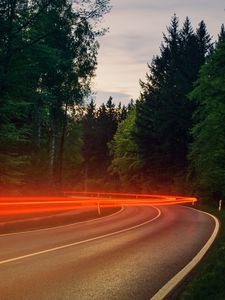 Preview wallpaper road, turn, freezelight, light, long exposure