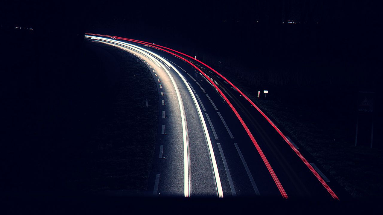 Wallpaper road, turn, freezelight, night