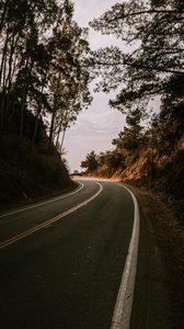 Preview wallpaper road, turn, hills, trees, nature