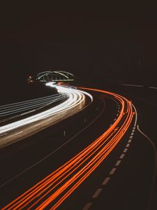 Preview wallpaper road, turn, light, night