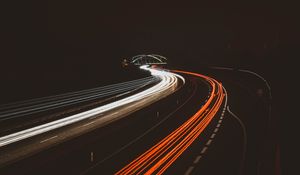 Preview wallpaper road, turn, light, night
