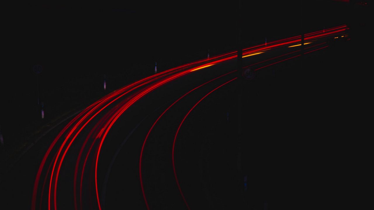 Wallpaper road, turn, light, long exposure, dark