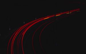 Preview wallpaper road, turn, light, long exposure, dark