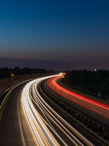 Preview wallpaper road, turn, light, long exposure, night, dark