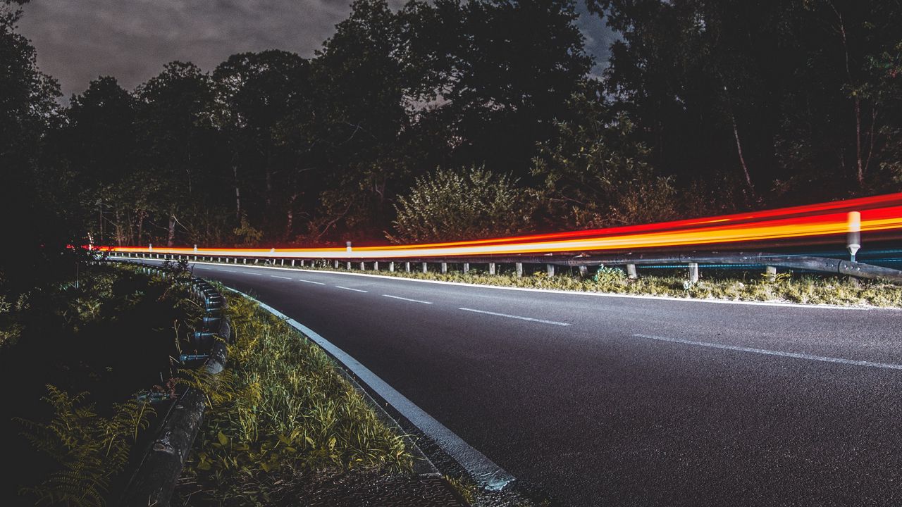 Wallpaper road, turn, lights, night, long exposure