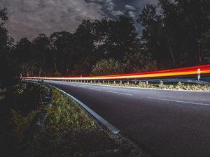 Preview wallpaper road, turn, lights, night, long exposure