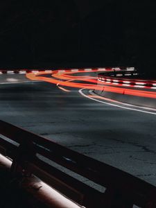 Preview wallpaper road, turn, lights, long exposure, night