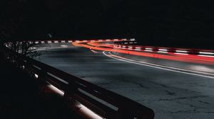 Preview wallpaper road, turn, lights, long exposure, night