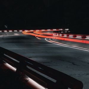 Preview wallpaper road, turn, lights, long exposure, night