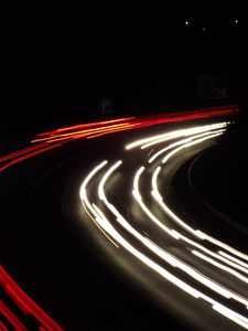 Preview wallpaper road, turn, lights, long exposure, night, dark
