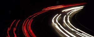 Preview wallpaper road, turn, lights, long exposure, night, dark