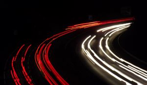 Preview wallpaper road, turn, lights, long exposure, night, dark