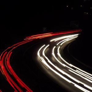 Preview wallpaper road, turn, lights, long exposure, night, dark