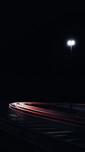 Preview wallpaper road, turn, lights, long exposure, night, darkness