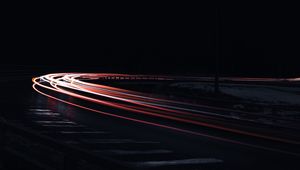 Preview wallpaper road, turn, lights, long exposure, night, darkness