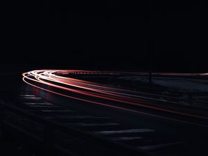 Preview wallpaper road, turn, lights, long exposure, night, darkness