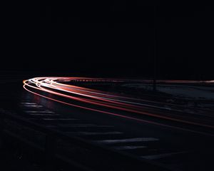 Preview wallpaper road, turn, lights, long exposure, night, darkness