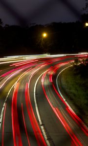 Preview wallpaper road, turn, lights, light, long exposure, dark