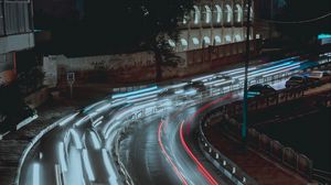 Preview wallpaper road, turn, long exposure, night