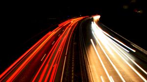Preview wallpaper road, turn, long exposure, night, dark