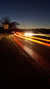 Preview wallpaper road, turn, long exposure, night, glow