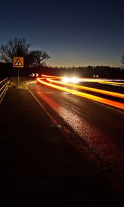 Preview wallpaper road, turn, long exposure, night, glow