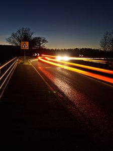 Preview wallpaper road, turn, long exposure, night, glow