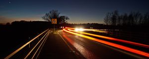 Preview wallpaper road, turn, long exposure, night, glow