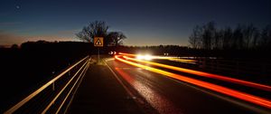 Preview wallpaper road, turn, long exposure, night, glow