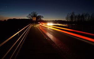 Preview wallpaper road, turn, long exposure, night, glow