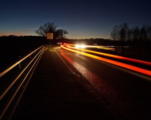 Preview wallpaper road, turn, long exposure, night, glow