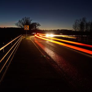 Preview wallpaper road, turn, long exposure, night, glow