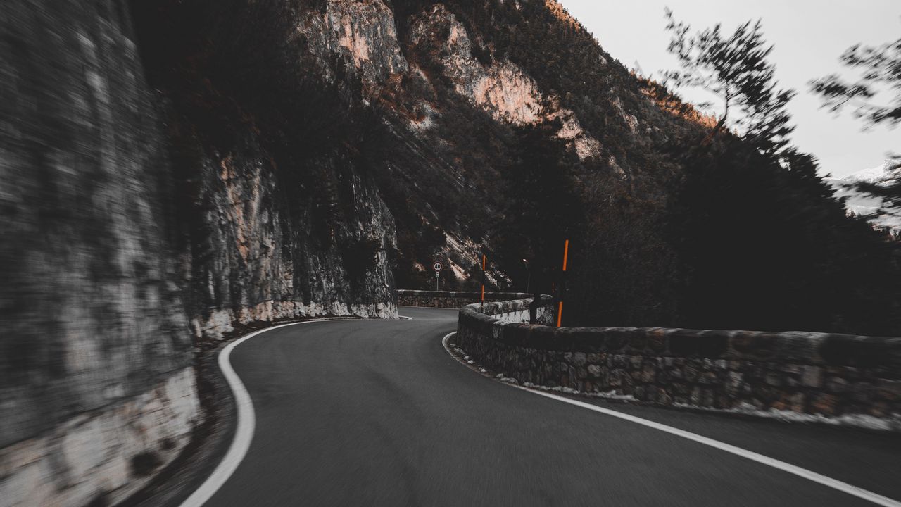 Wallpaper road, turn, mountain, slope, nature
