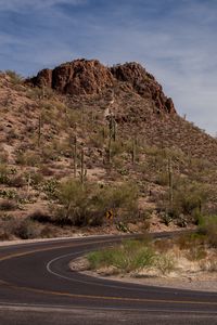 Preview wallpaper road, turn, mountain, slope, desert, landscape