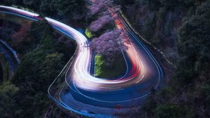 Preview wallpaper road, turn, mountains, sunset, landscape