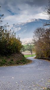 Preview wallpaper road, turn, mountains, trees, nature, landscape