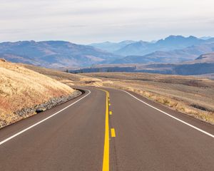 Preview wallpaper road, turn, mountains, hills, landscape