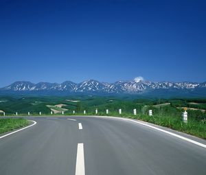 Preview wallpaper road, turn, mountains, asphalt, tops