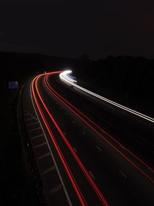 Preview wallpaper road, turn, night, light, glow