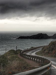 Preview wallpaper road, turn, sea, water, landscape