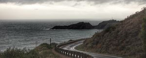 Preview wallpaper road, turn, sea, water, landscape