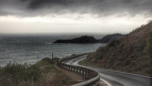 Preview wallpaper road, turn, sea, water, landscape