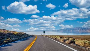 Preview wallpaper road, turn, sea, landscape, nature