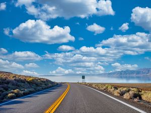 Preview wallpaper road, turn, sea, landscape, nature