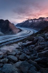 Preview wallpaper road, turn, stones